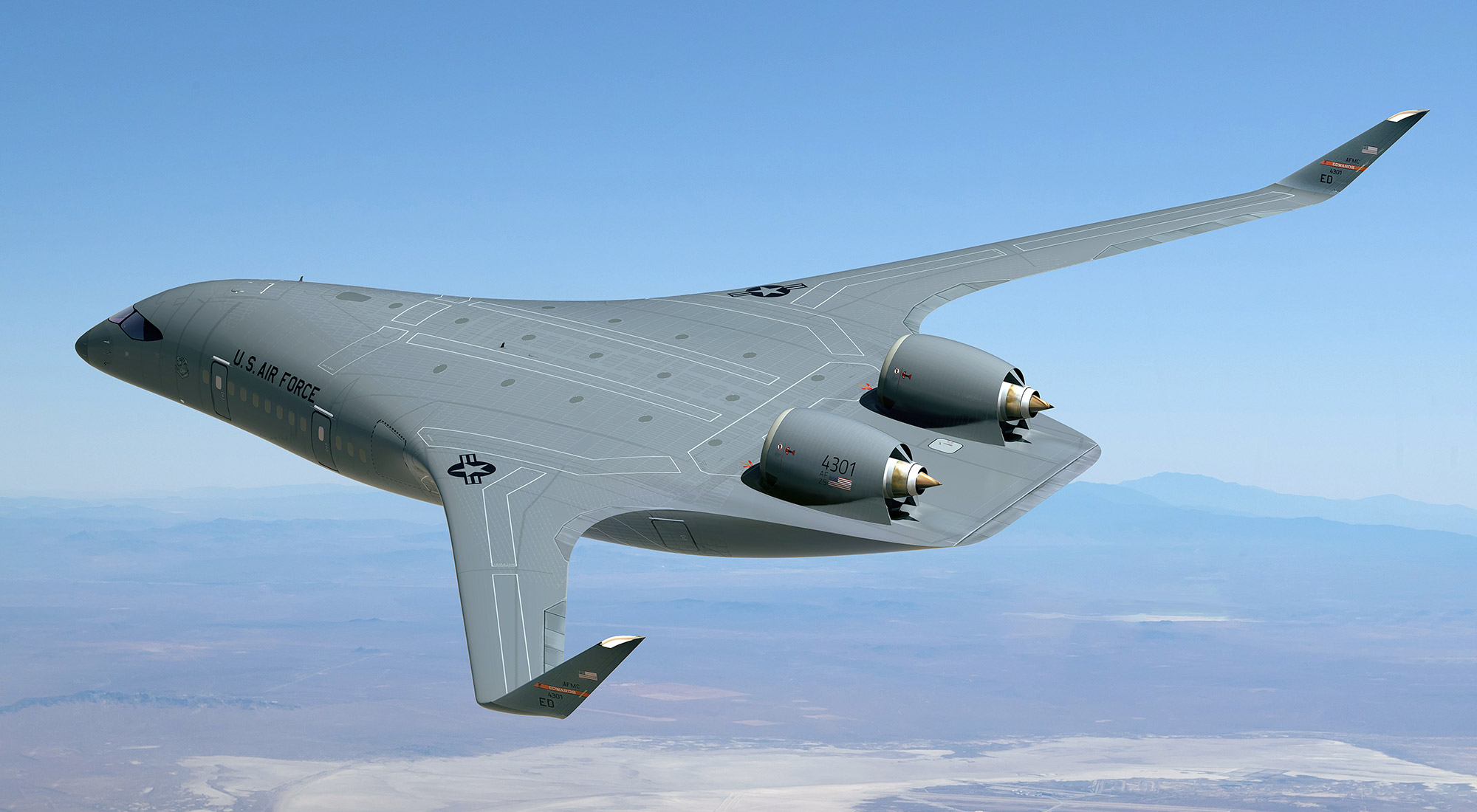 Blended-Wing-Body-Aircraft-Hero aircraft in flight