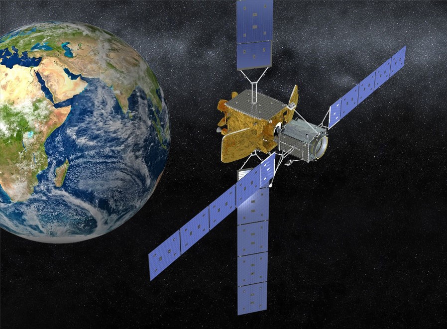 MEV Rendering artist rendering satellite in orbit with MEV