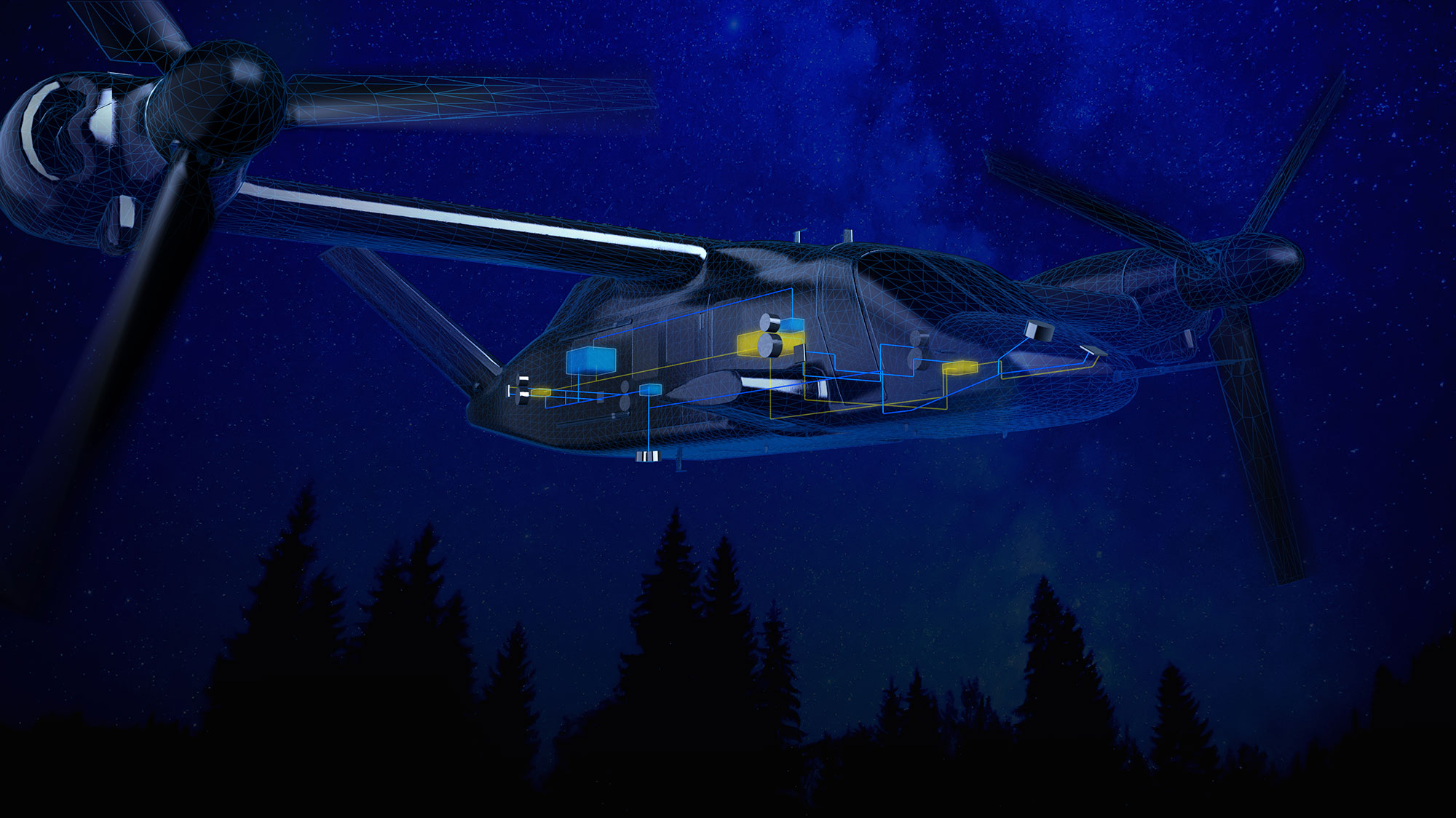 Future Vertical Lift - left architecture view illustration of concept for vertical lift aircraft