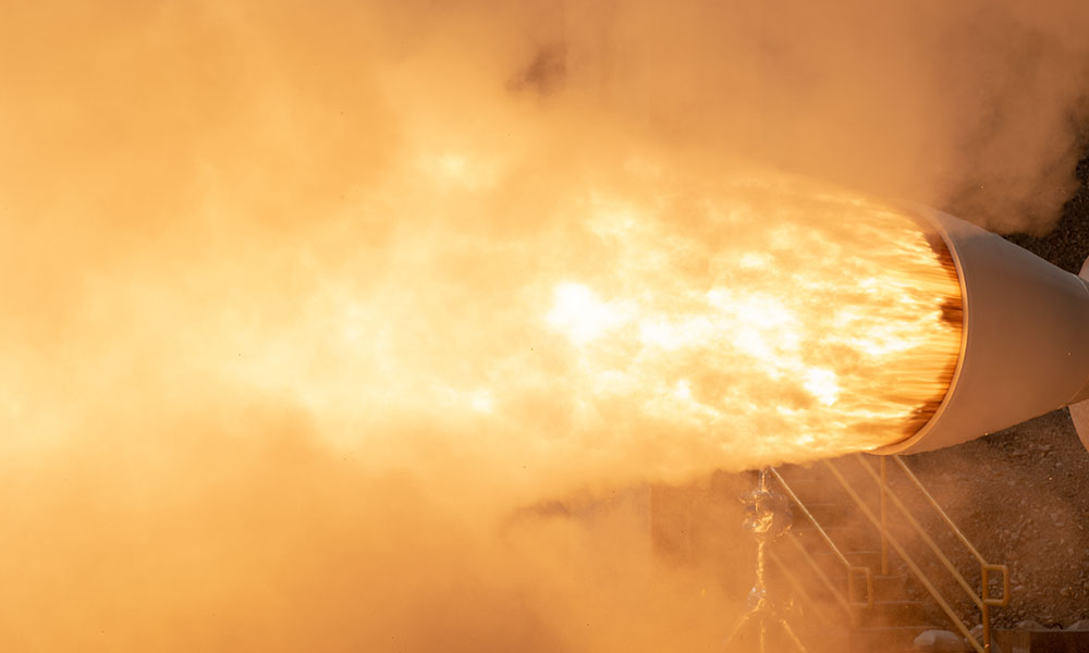 The GEM 63XL motor ignites in its first static test firing.