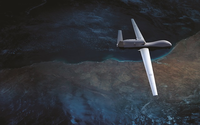 A Triton unmanned military aircraft flies over Australia