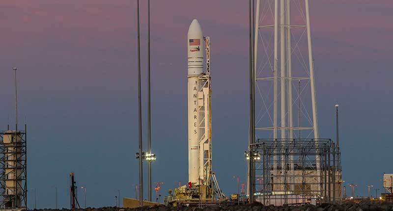 Antares rocket on launch pad at NASA Wallops Flight Facility
