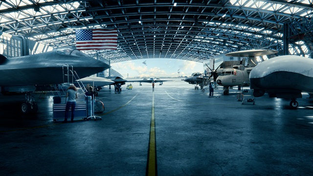 many military aircraft inside hangar