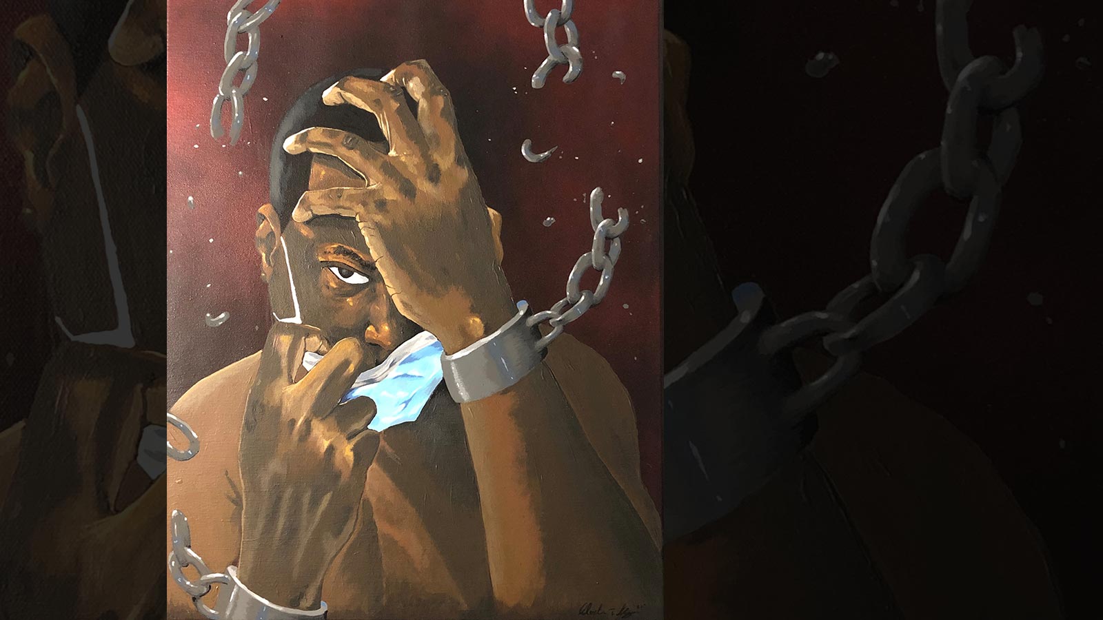 painting of black man in slave chains