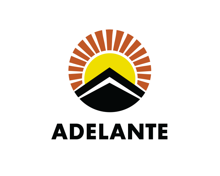 graphic of sun rising with word "ADELANTE"