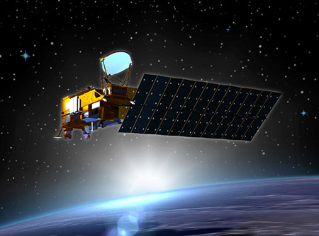 rendering of satellite in space