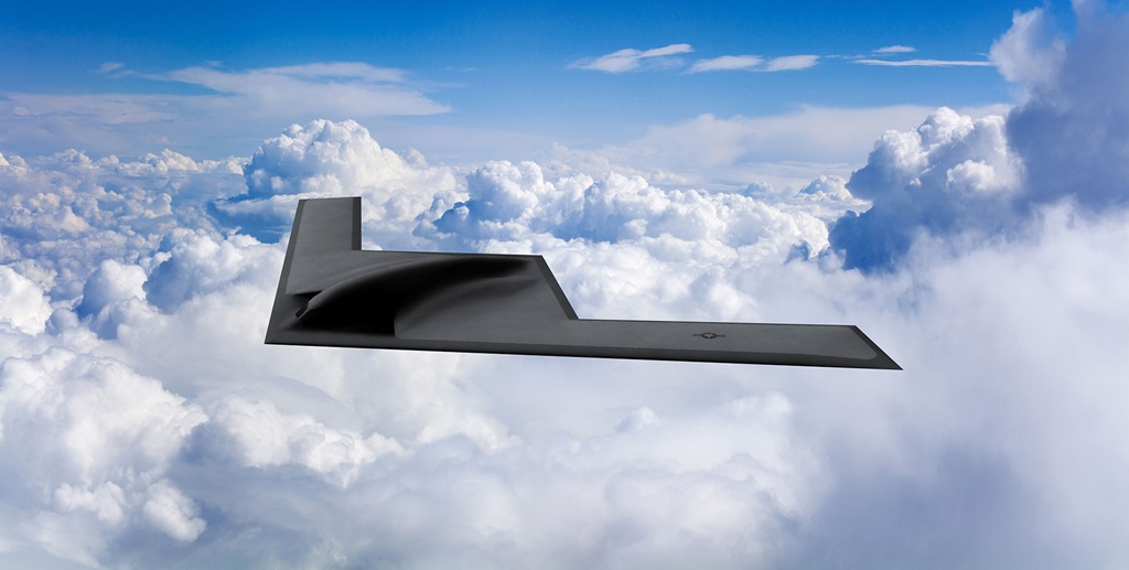 b-21 flying wing in the clouds