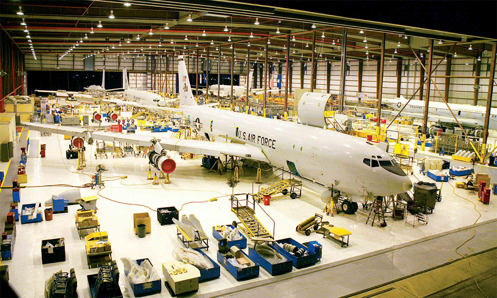 plane in hanger for logistics and modernization
