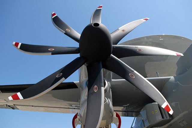 Font bottom view of the E-2D Advanced Hawkeye Aircarft Engine Blades