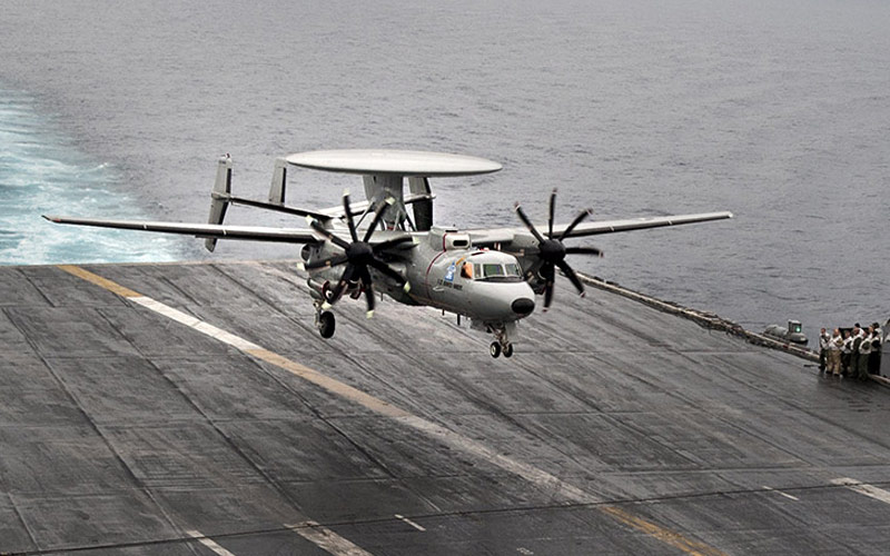 E-2D Advanced Hawkeye landing on carrier deck