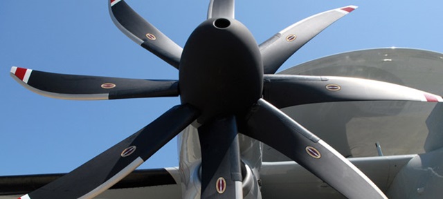 Close-up of propeller wings on aircraft