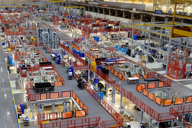 An overhead view of Northrop Grumman's integrated assembly line