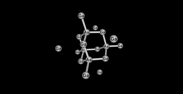 A 3D illustration of gallium arsenide (GaAs) compound.