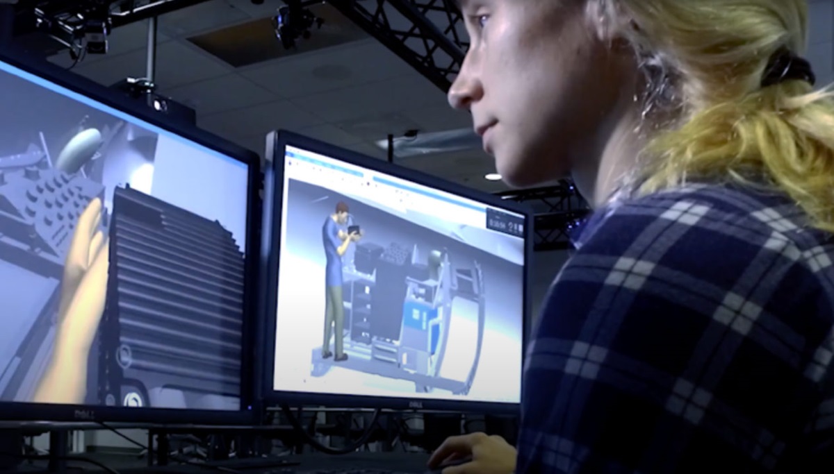 woman looking at two immersive virtual environments