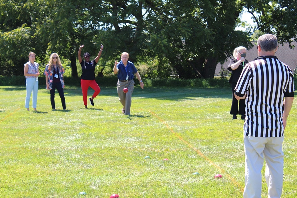 Sykesville employees playing in annual bocce ball tournament.