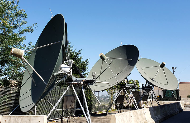 four satellite dishes