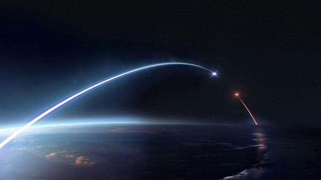 rendering of missile launch at night