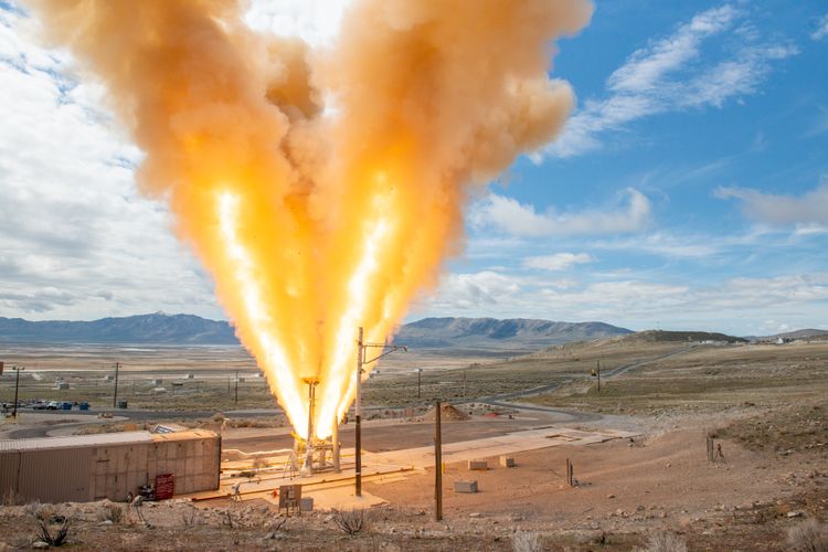 Rocket motor test in desert