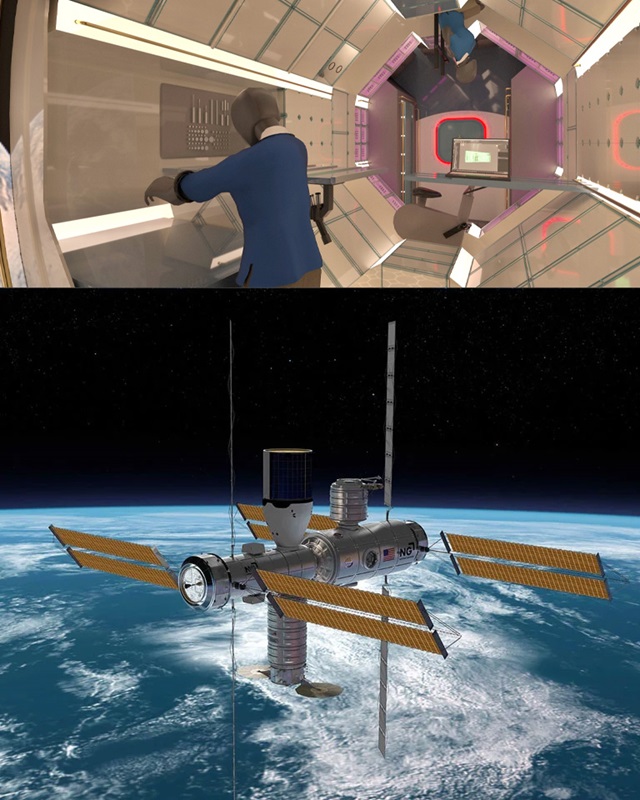 inside and outside pictures of a space station