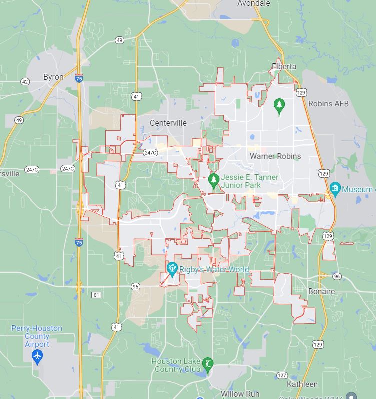 Map of Warner Robins, GA