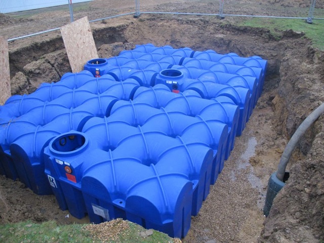 Blue container on ground